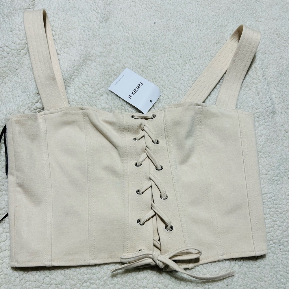 Forever 21 Cream Lace-Up Top
